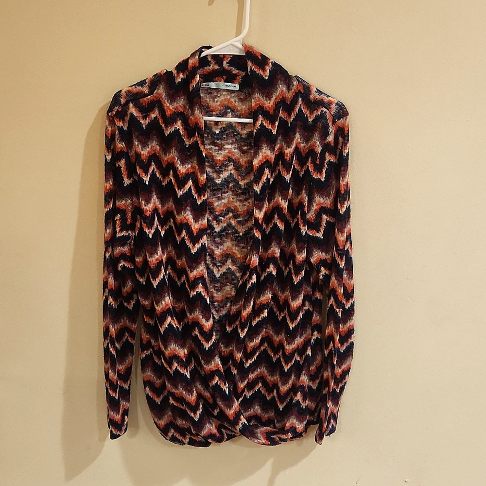 Multi-color open front sweater